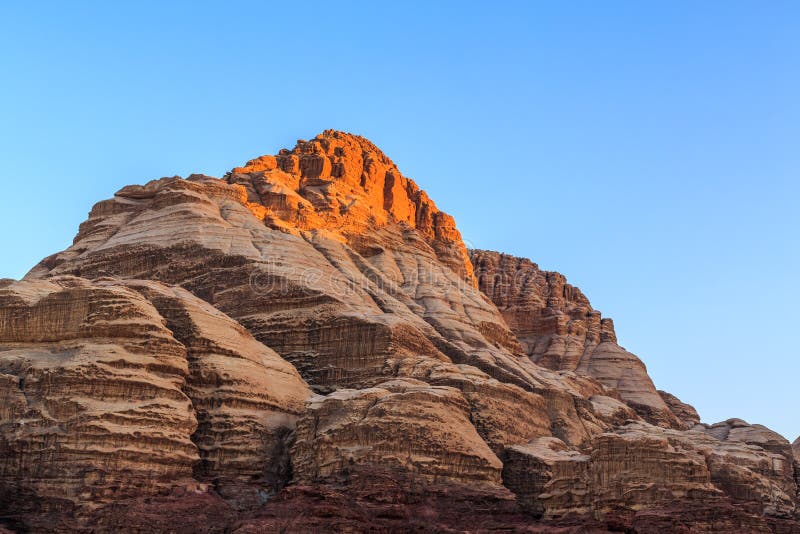 View of the red colored mountain rocks in the Wadi rum desert in