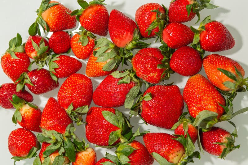 View on a Red Ripe Strawberry with Leaves Stock Photo Image of natural, food 215544978