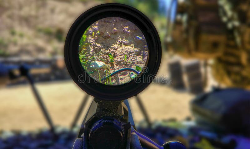 View through a rifle scope stock photos