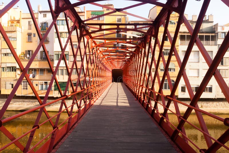 View of river Onyar at Girona in day time. Catalonia, Spain royalty free stock photo