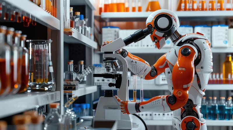 Robot scientist conducting research in a modern laboratory generated with AI vector illustration