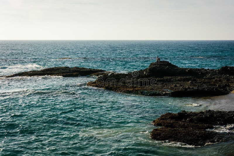 View of Rocks in the Pacific Ocean from Table Rock Beach Stock Photo