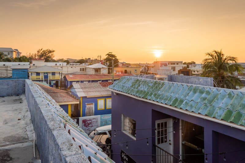A view from the roof top of  San Pedro, Ambergris Caye island at sunset