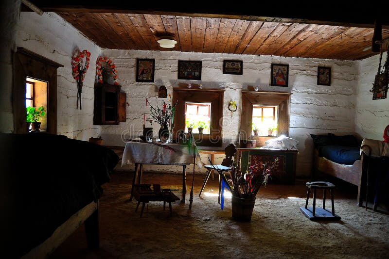 Izba dedinského domu v historickej úprave v štýle 19. storočia, Slovensko