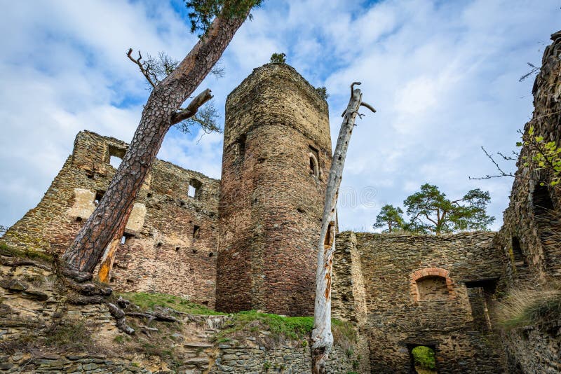 View of a ruined medieval gothic castle Gutstejn