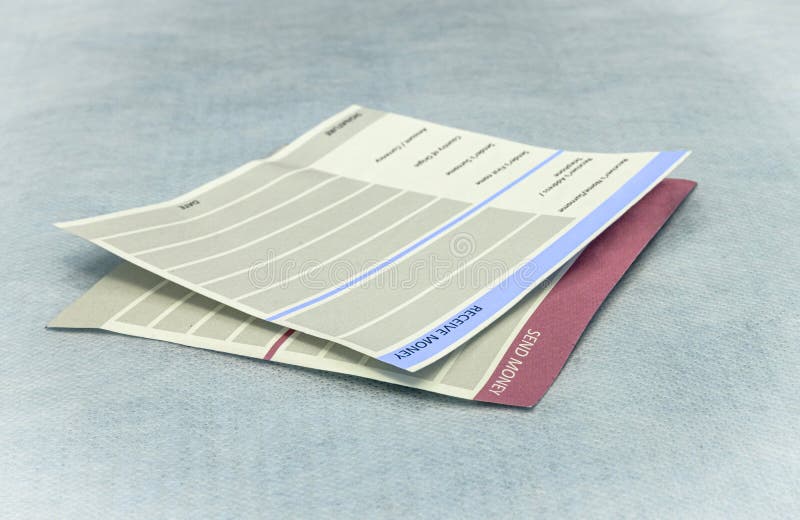 Sample Receipts of Sending and Receiving Money, Money Transfer. Closeup