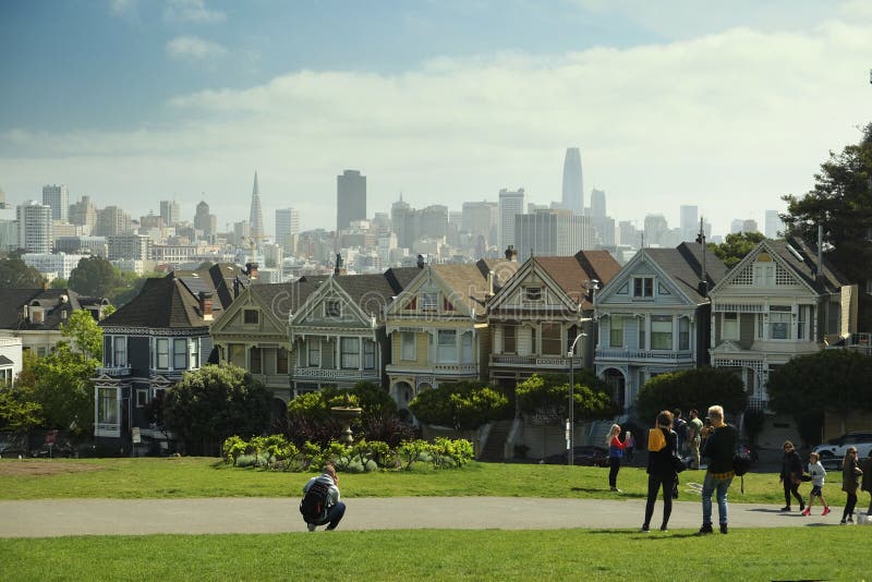 View of San Francisco from Alamo square royalty free stock image