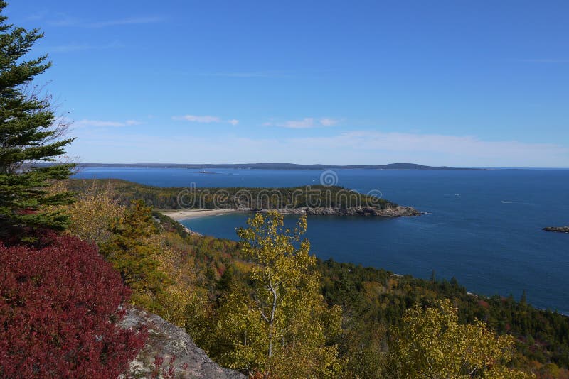 Looking down over Sand Beach while hiking the Gorham Trail in Acadia National Park, Mount Desert Island, Maine, USa. Looking down over Sand Beach while hiking the Gorham Trail in Acadia National Park, Mount Desert Island, Maine, USa