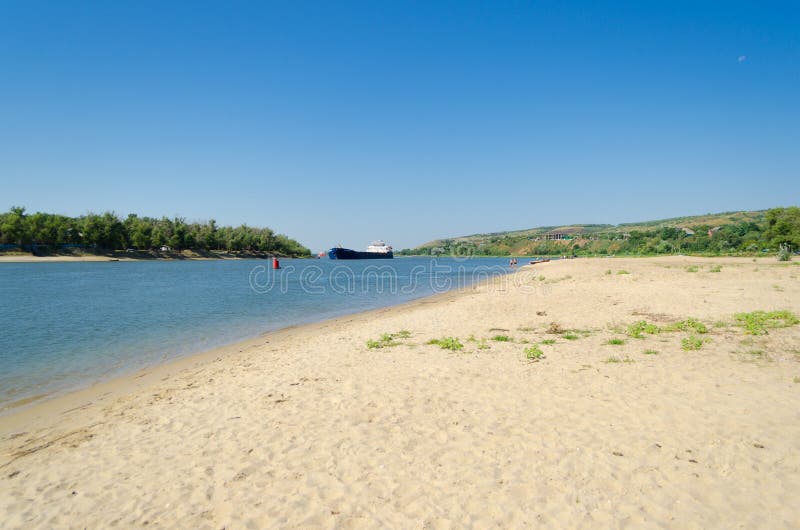 View of the Sandy Beach of the River Stock Image Image of people