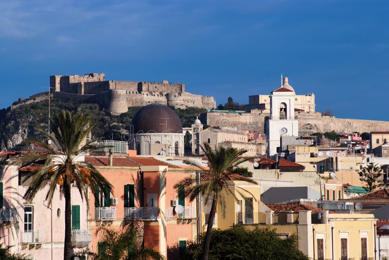 View from Sea of Milazzo Town in Sicily Stock Photo Image of