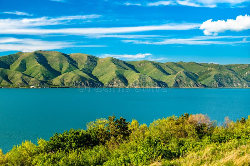 View of Sevan Island in Lake Sevan in Armenia Stock Photo Image of