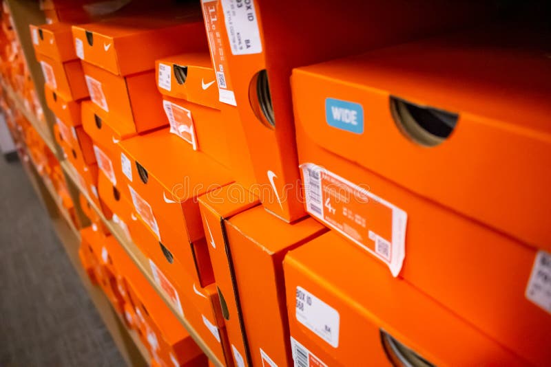 Nike shoe boxes editorial stock photo. Image of logo - 175627648