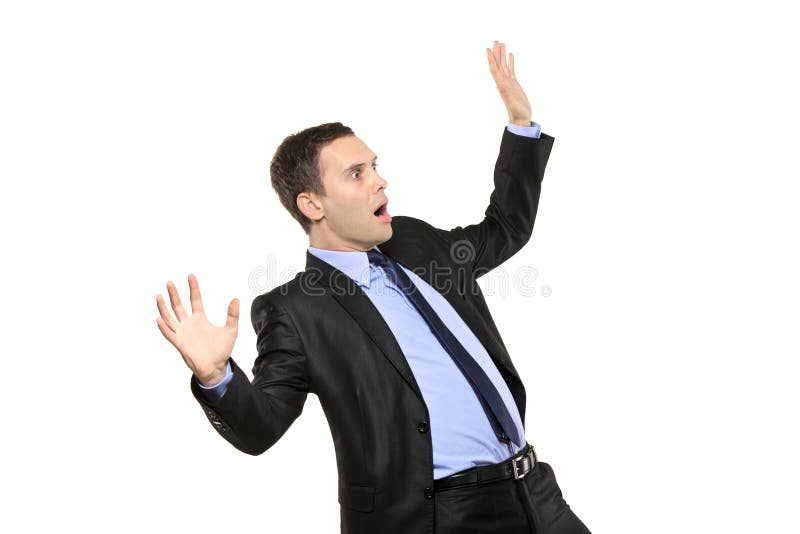 A view of a shocked young businessman stock photos