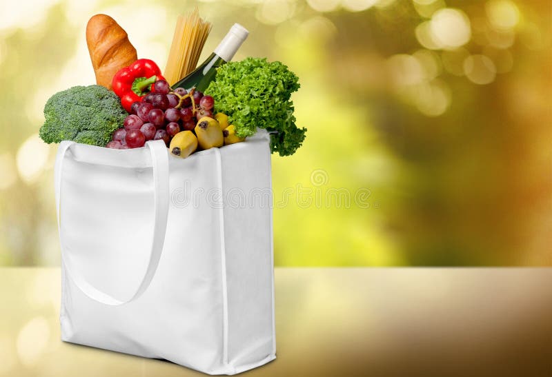 Shopping Bag with Grocery Products on Table Stock Image - Image of view ...
