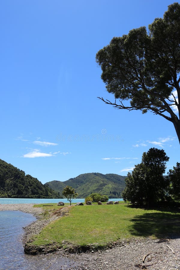 View Okiwi Bay from shore South Island New Zealand