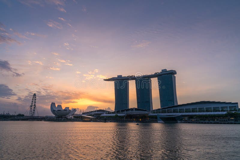View of Singapore Marina Bay Skyline at Sunrise, Singapore Stock Photo