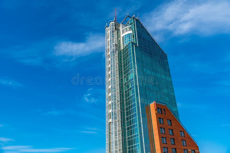 View of the Skrapan skyscraper in the center of Vasteras, Sweden