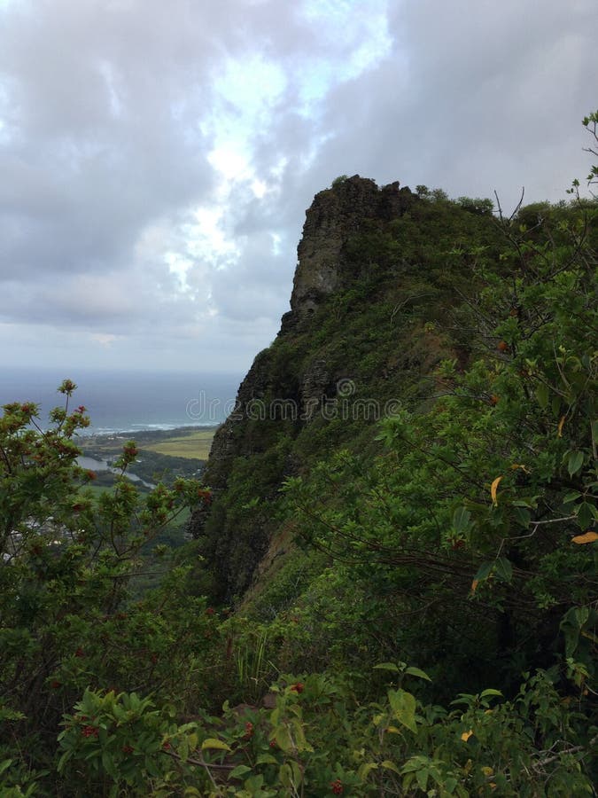 View from Sleeping Giant Trail in Kapaa on Kauai Island, Hawaii. Stock