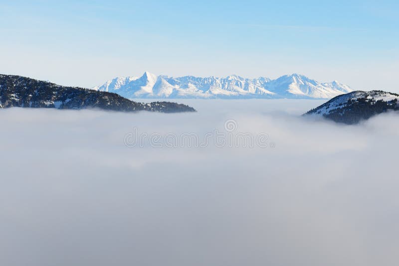 The view on slope and fog in Jasna Low Tatras