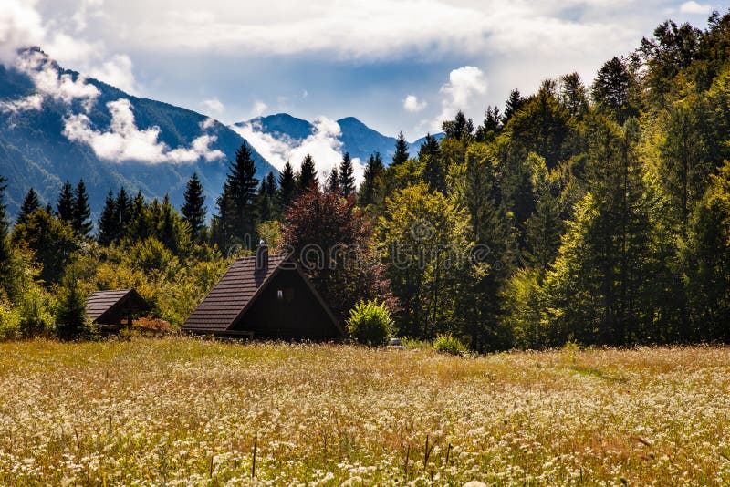 View of Slovenian chalet in Stara Fuzina, Slovenia