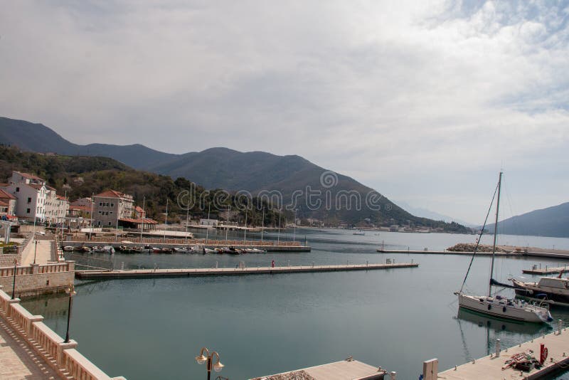 View on a small city in Montenegro near the sea and mountains. royalty free stock image View on a small city in Montenegro near the sea and mountains. royalty free stock image