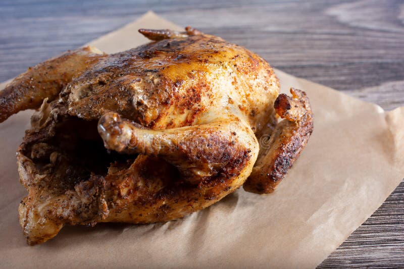 Smoked whole chicken, BBQ stock photo. Image of texture 277539368