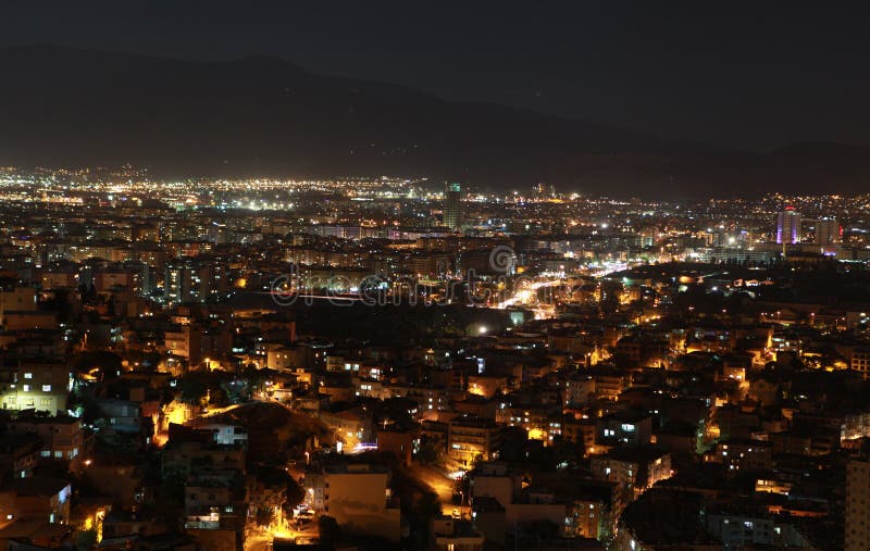 View of Smyrna at night, Turkey.