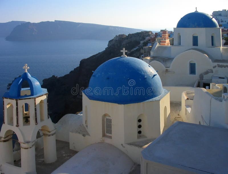 A view of some of the famous churches at Oia, Santorini, Greece