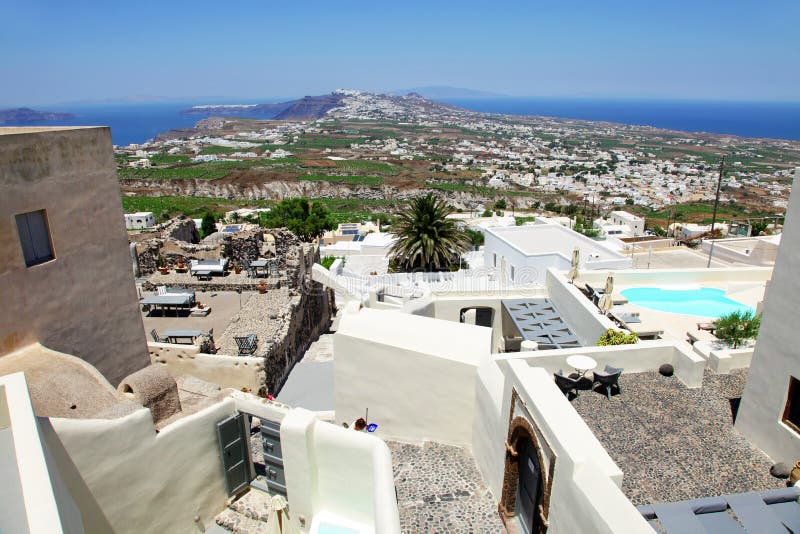 A view south from the traditional village of Pyrgos in Santorini, Greece. A view south from the traditional village of Pyrgos in Santorini, Greece.