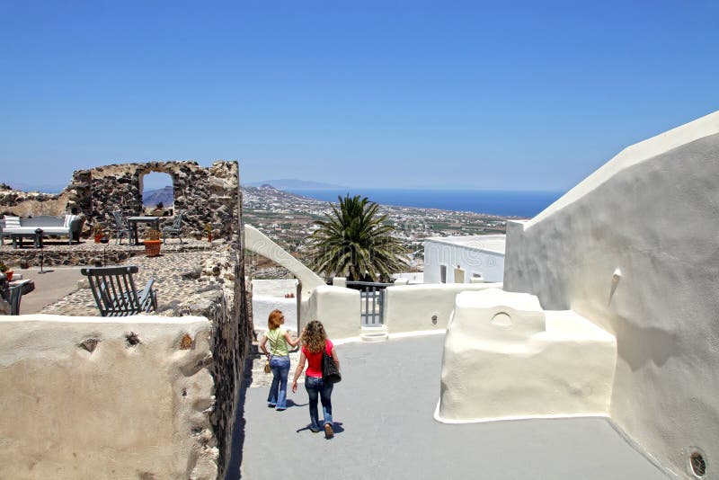 A view south from the traditional village of Pyrgos in Santorini, Greece. A view south from the traditional village of Pyrgos in Santorini, Greece.