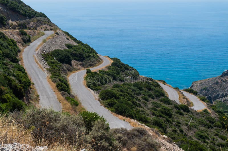 Snake road or spiral road at Kythera island in Greece