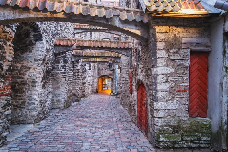 View of St. Catherine`s Passage, Old Town of Tallinn, Estonia