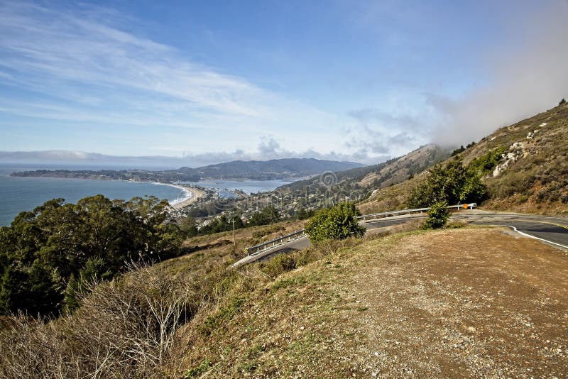 View of Stinson Beach from Highway 1 in Marin County Stock Image