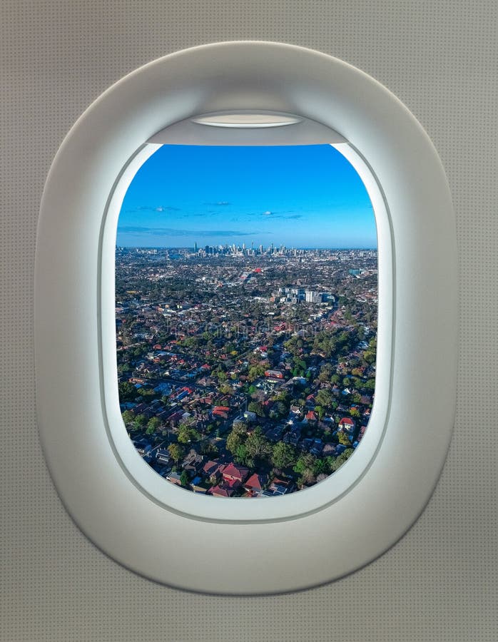 View of Suburban Sydney Australia from Airplane Window Stock Image