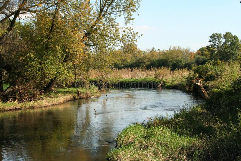 View of the Sugar River in Wisconsin. Stock Photo Image of view