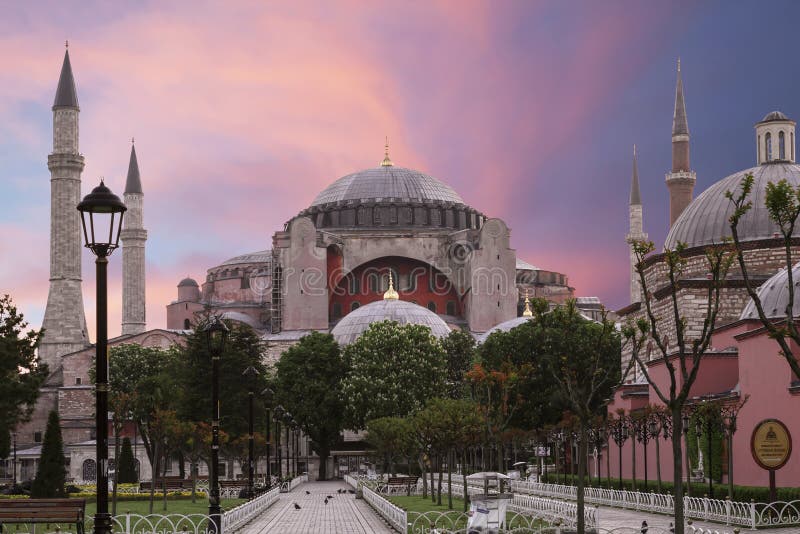 View of the Sultanahmet Square and Saint Sophia at dawn ,Istanbul stock photo