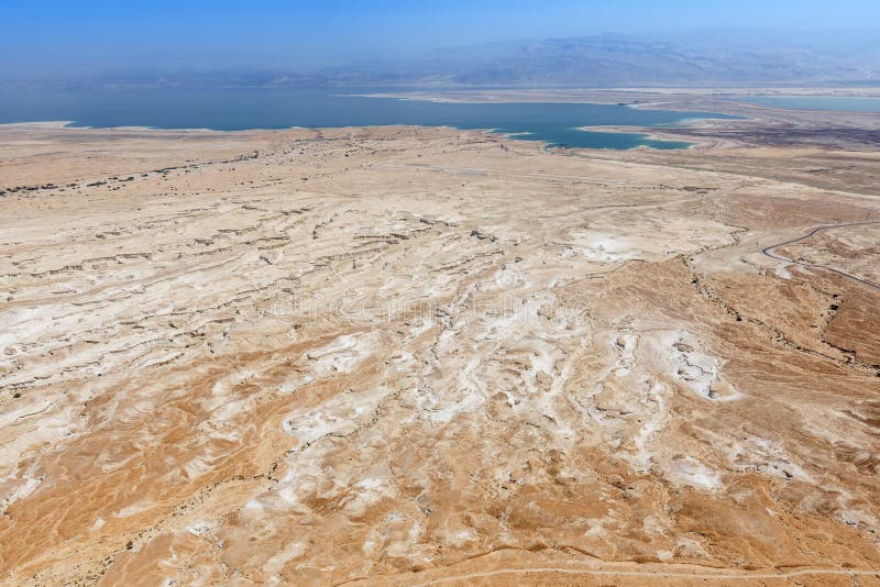 View of surrounding land and the Dead Sea from Masada, an ancient Jewish fortress in the desert of Israel royalty free stock photography View of surrounding land and the Dead Sea from Masada, an ancient Jewish fortress in the desert of Israel royalty free stock photography