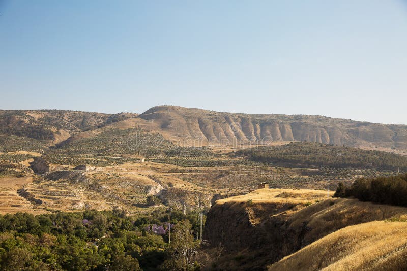 A view of the Syrian side of the Golan Heights in the Hamat Gader district . Israel . A view of the Syrian side of the Golan Heights in the Hamat Gader district . Israel .