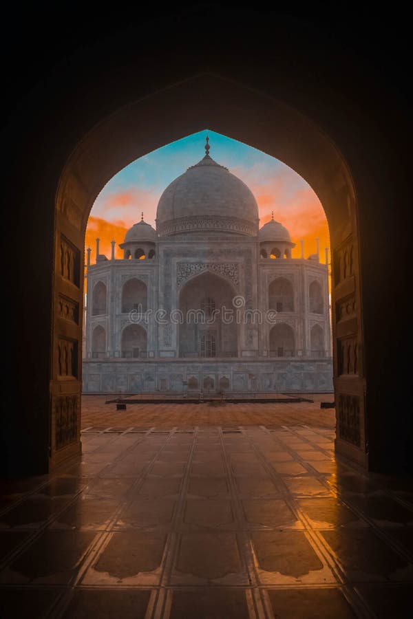 View of Taj Mahal from inside the Great Gate. royalty free stock images View of Taj Mahal from inside the Great Gate. royalty free stock images