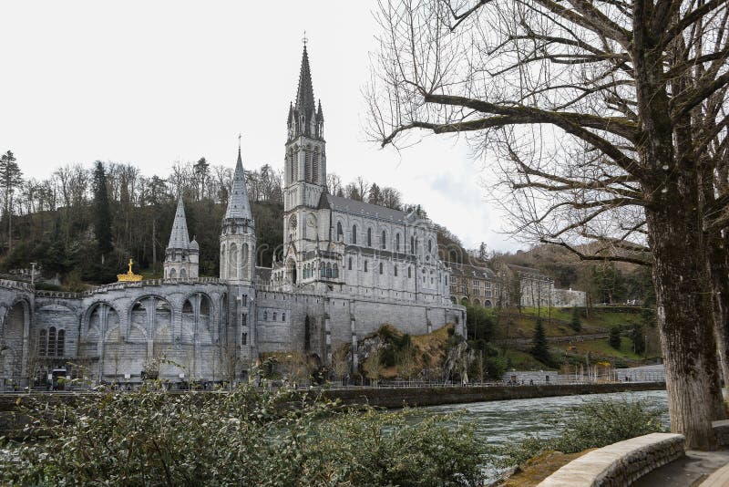 View of the Temple Complex in Lourdes in Winter the River Gav De Pau ...