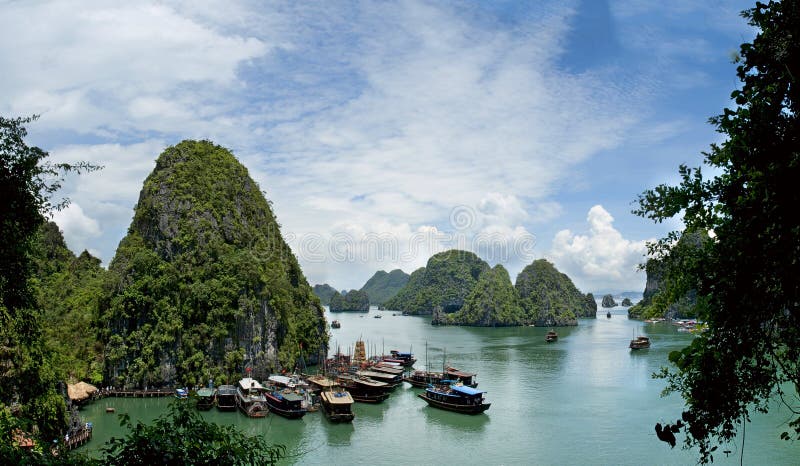 view to green mountain in Ha Long bay