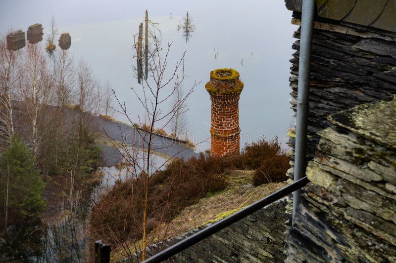 View to the Konrad mine and the flooded slate mine near to Lehesten- Thuringian Slate Mountains