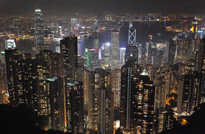 View To Hong Kong from Victoria Peak by Night Editorial Photo - Image