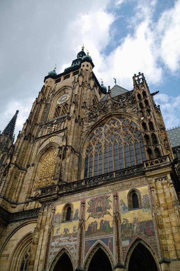 View to the medieval gothic St. Vitus cathedral. Prague Castle area. Czech Republic