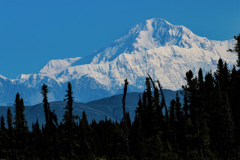 View to the Mount Denali , with its about 6200 meters the highest peak of North America and the coldest mountain of the world -