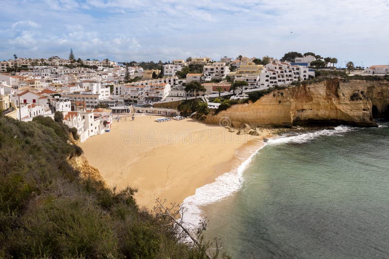 view to village of Carvoeiro with scenic beach royalty free stock photos view to village of Carvoeiro with scenic beach royalty free stock photos