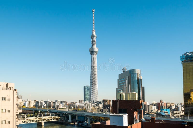 View of tokyo cityscape with blue sky royalty free stock image