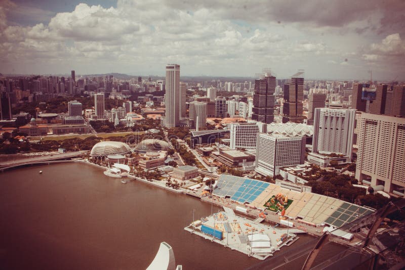 View from Marina Bay Sands hotel, Singapore plate to see. Suntec tower stock images, royalty-free photos and pictures