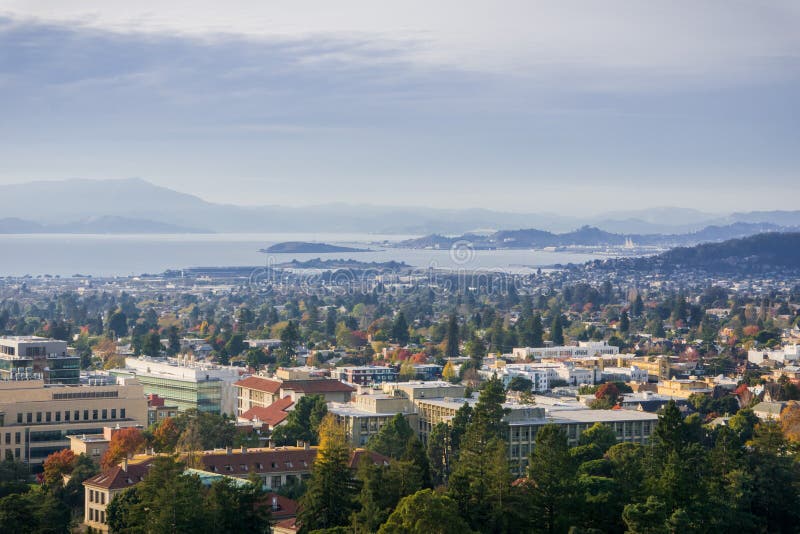 View towards Berkeley and Richmond on a sunny but hazy autumn day stock photos
