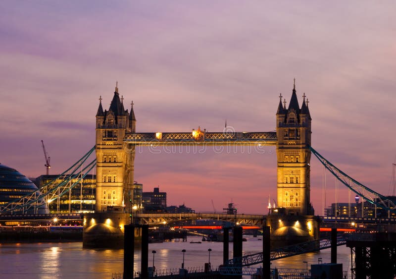View of the Tower Bridge in London at sunset
